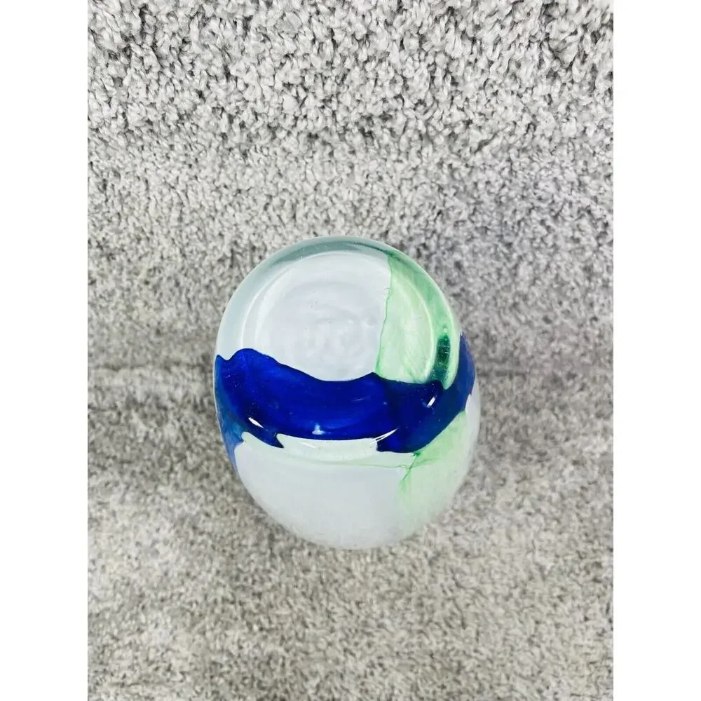 Art Deco Abstract White Blue Ceramic Glass Oval Vase